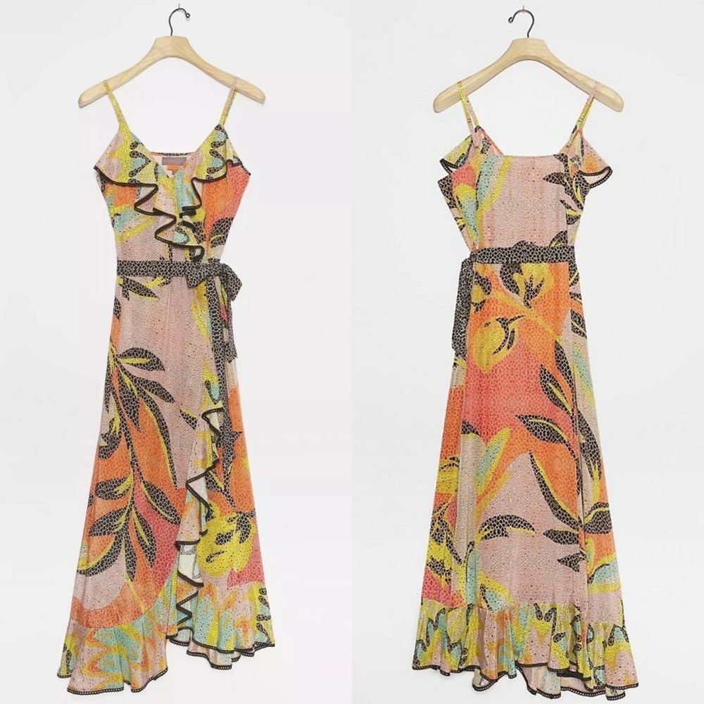 Anthropologie BHANUNI by Jyoti Kathryn Ruffled Wrap Maxi Dress Mosaic Size 16 - Picture 3 of 14